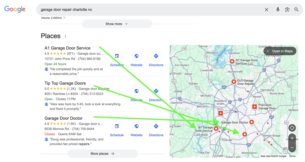 example of how proximity to map location affects maps rankings