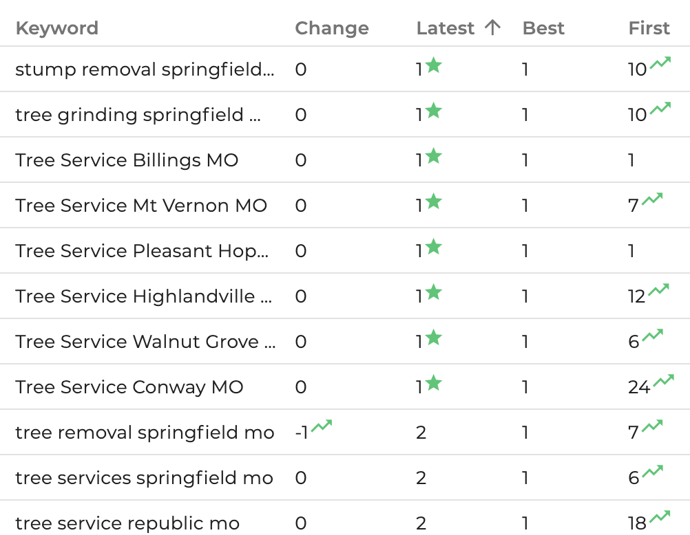 keyword rankings for Trufast Tree Service Case Study